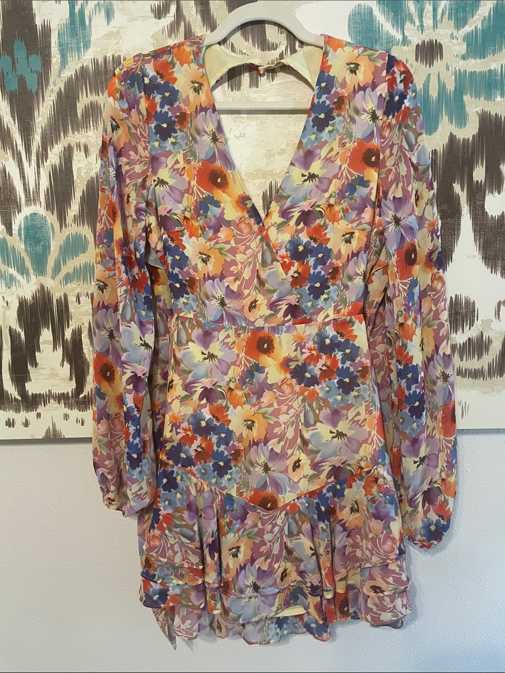 Vici Multicolor Floral Wrap Long Sleeve Mini Dress